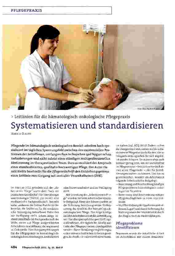 Vorschauseite 1: Systematisieren und standardisieren Leitlinien für die hämatologisch-onkologische Pflegepraxis