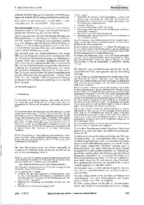Vorschauseite 2: Entschädigungsanspruch eines schwerbehinderten Bewerbers - öffentlicher Arbeitgeber GG Art. 33 Abs. 2; AGG §§1, 3, 6, 7, 15, 22; BGB §§126, 126b; SGB IX §§2, 81, 82, 83, 122; ZPO…