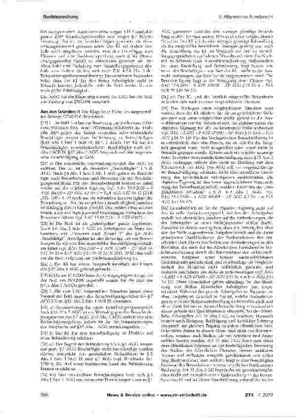 Vorschauseite 3: Entschädigungsanspruch eines schwerbehinderten Bewerbers - öffentlicher Arbeitgeber GG Art. 33 Abs. 2; AGG §§1, 3, 6, 7, 15, 22; BGB §§126, 126b; SGB IX §§2, 81, 82, 83, 122; ZPO…