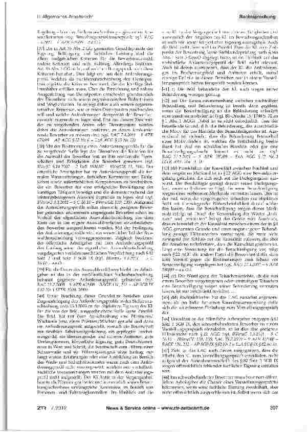 Vorschauseite 4: Entschädigungsanspruch eines schwerbehinderten Bewerbers - öffentlicher Arbeitgeber GG Art. 33 Abs. 2; AGG §§1, 3, 6, 7, 15, 22; BGB §§126, 126b; SGB IX §§2, 81, 82, 83, 122; ZPO…