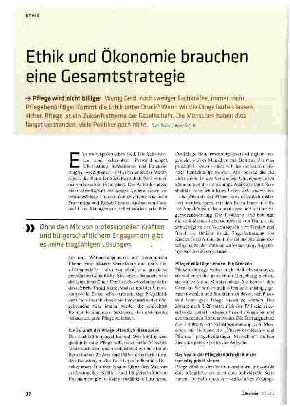Vorschauseite 1: Ethik und Ökonomie brauchen eine Cesamtstrategie