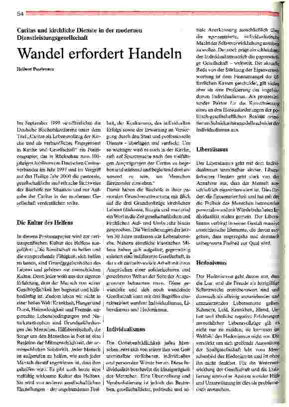 Vorschauseite 1: Wandel erfordert Handeln Caritas und kirchliche Dienste in der modernen Dienstleistungsgesellschaft