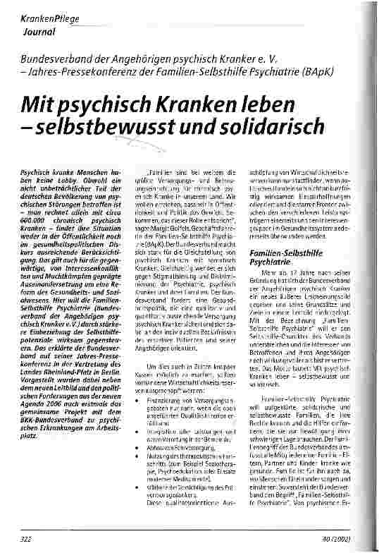 Vorschauseite 1: Mit psychisch Kranken leben - selbstbewusst und solidarisch