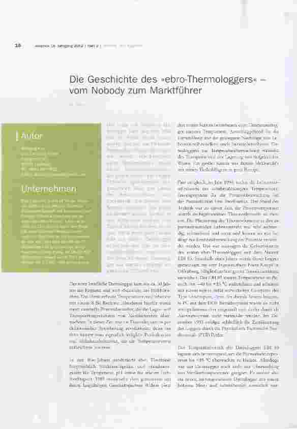 Vorschauseite 1: Die Geschichte des »ebro-Thermologgers« vom Nobody zum Marktführer