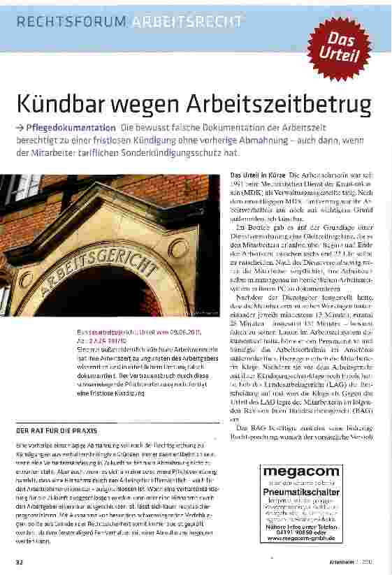 Vorschauseite 1: Kündbar wegen Arbeitszeitbetrug