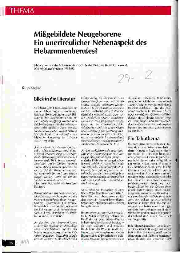 Vorschauseite 1: Mißgebildete Neugeborene - Ein unerfreulicher Nebenaspekt des Hebammenberufes?
