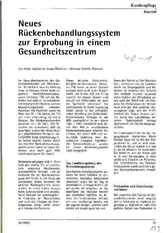 Vorschauseite 1: Neues Rückenbehandlungssystem zur Erprobung in einem Gesundheitszentrum