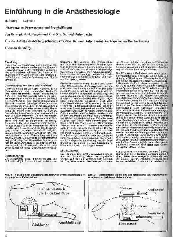 Vorschauseite 1: Einführung in die Anästhesiologie 35. Folge (Schluß) Intraoperative Überwachung und Protokollierung