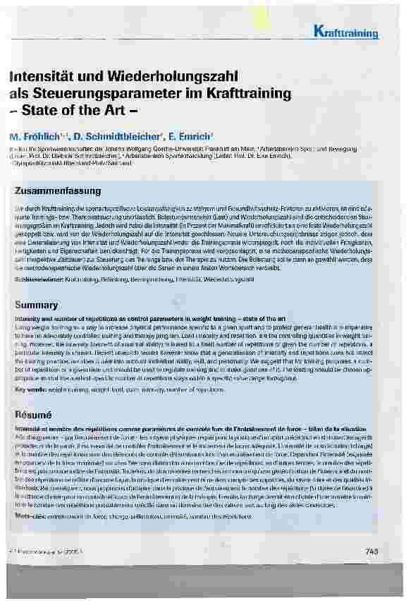 Vorschauseite 1: Intensität und Wiederholungszahl als Steuerungsparameter im Krafttraining-State of the Art -
