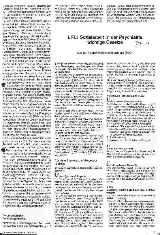 Vorschauseite 1: I. Für Sozialarbeit in der Psychiatrie wichtige Gestze