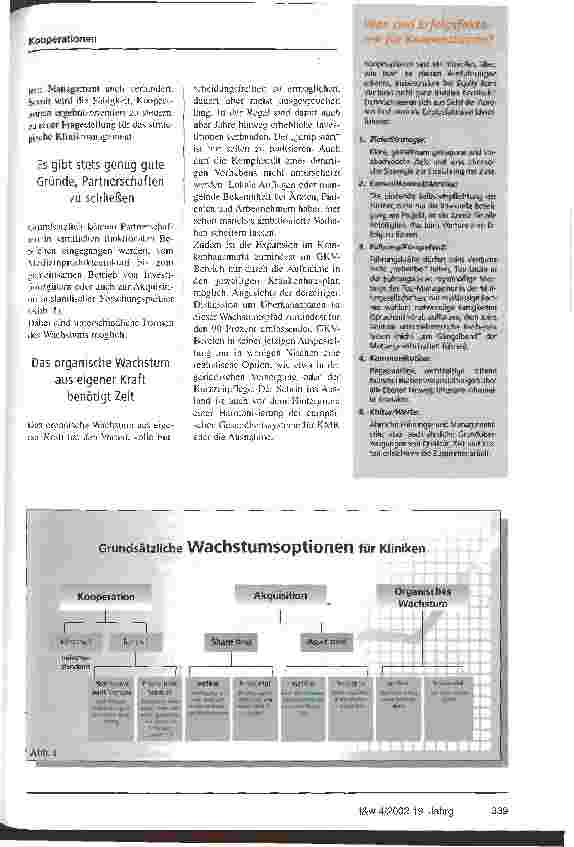 Vorschauseite 2: Kleinere Kliniken auf der Suche nach der Wachstumsnische Kooperationen als Königsweg zwischen Expansion aus eigener Kraft und Klinikkauf