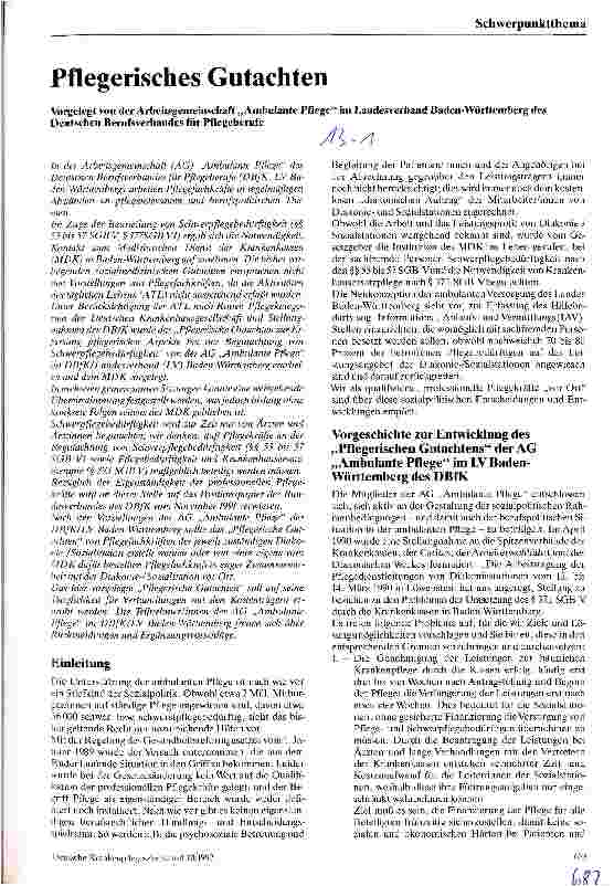 Vorschauseite 1: Pflegerisches Gutachten - Vorgelegt von der Arbeitsgemeinschaft Ambulante Pflege im Landesverband Baden-Württemberg