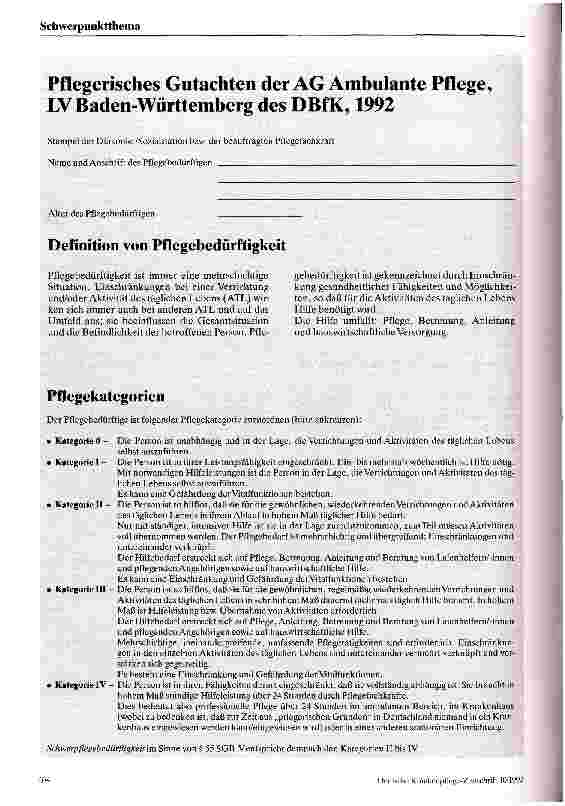 Vorschauseite 2: Pflegerisches Gutachten - Vorgelegt von der Arbeitsgemeinschaft Ambulante Pflege im Landesverband Baden-Württemberg
