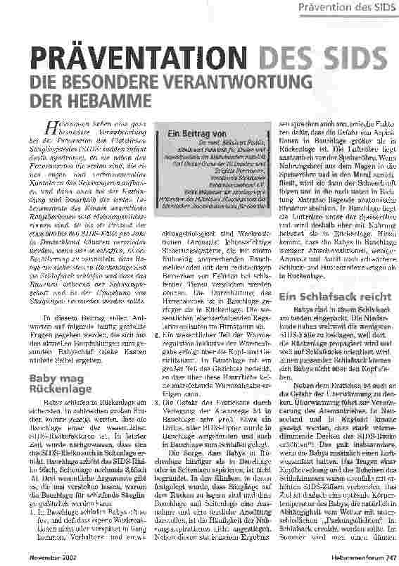 Vorschauseite 1: Präventation des SIDS. Die besondere Verantwortung der Hebamme