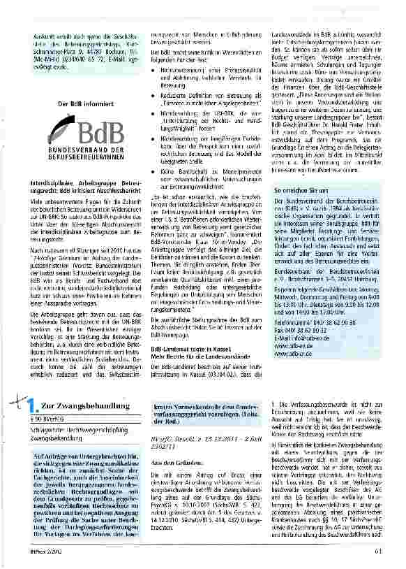 Vorschauseite 1: Zur Zwangsbehandlung § 90 BVerfGG