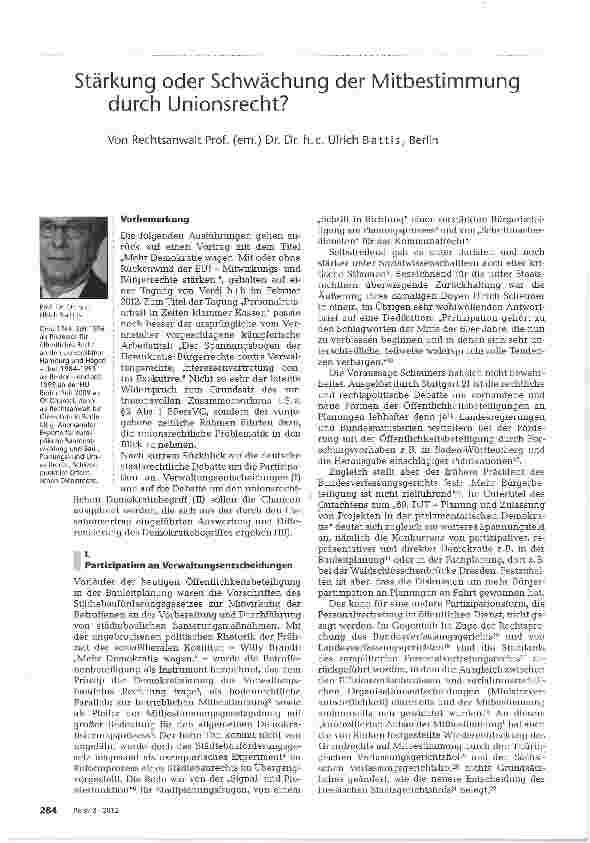 Vorschauseite 1: Stärkung oder Schwächung der Mitbestimmung durch Unionsrecht?