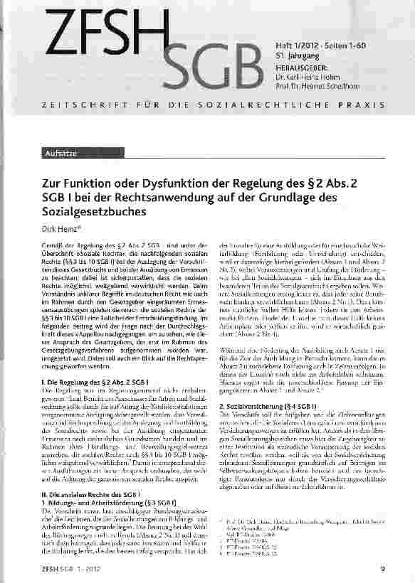 Vorschauseite 1: Zur Funktion oder Dysfunktion der Regelung des §2 Abs. 2 SGB I bei der Rechtsanwendung auf der Grundlage des Sozialgesetzbuches
