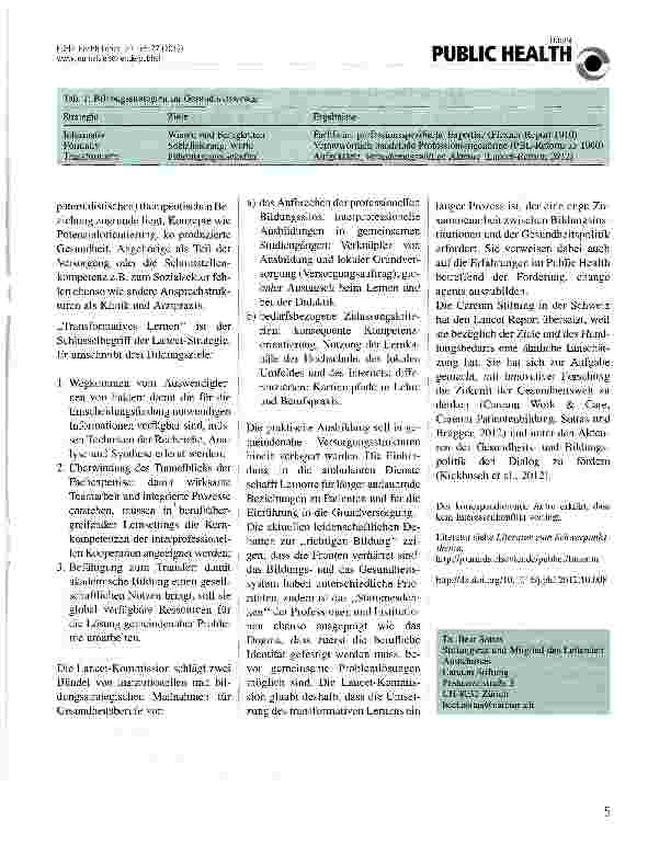 Vorschauseite 2: Interprofessionelle Kooperation, Leadership und Grundversorgung - Bildungsinitiativen für Gesundheitsberufe von Lancet und Careum