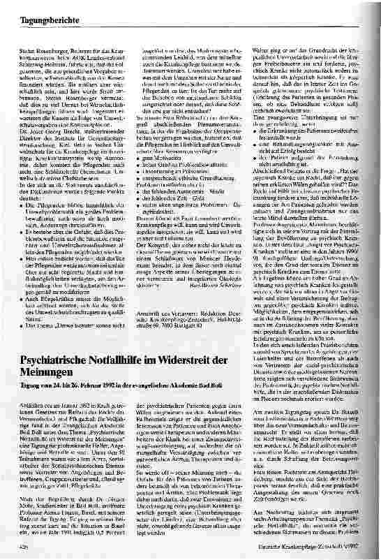 Vorschauseite 2: Das umweltfreundliche Krankenhaus Kongreß am 20. Februar 1992 in Kiel