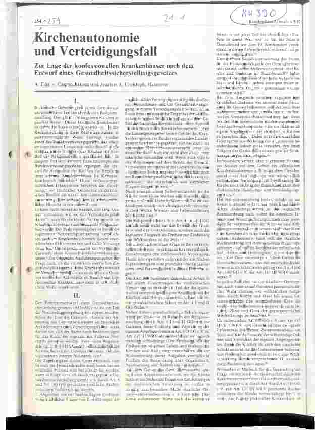 Vorschauseite 1: Kirchenautonomie und Verteidigungsfall