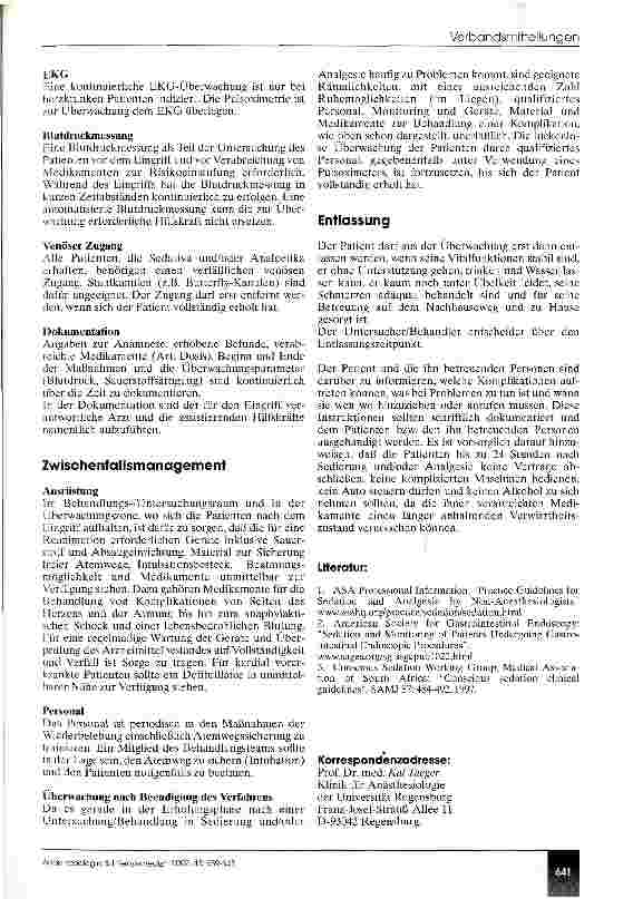 Vorschauseite 3: Leitlinie zur Sedierung und Analgesie (Analgosedierung) von Patienten durch Nicht-Anästhesisten