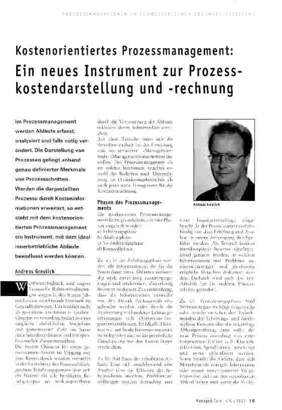Vorschauseite 1: Kostenorientiertes Prozessmanagement:Ein neues Instrument zur Prozesskostendarstellung und -rechnung