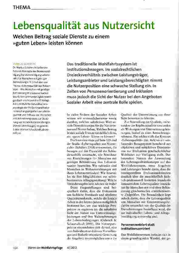 Vorschauseite 1: Lebensqualität aus NutzersichtWelchen Beitrag soziale Dienste zu einem »guten Leben« leisten können
