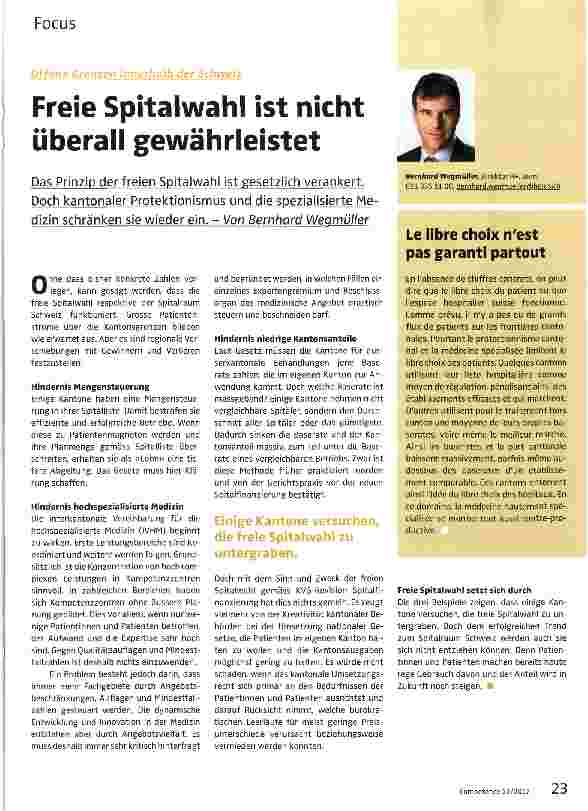Vorschauseite 1: Freie Spitalwahl ist nicht überall gewährleistet
