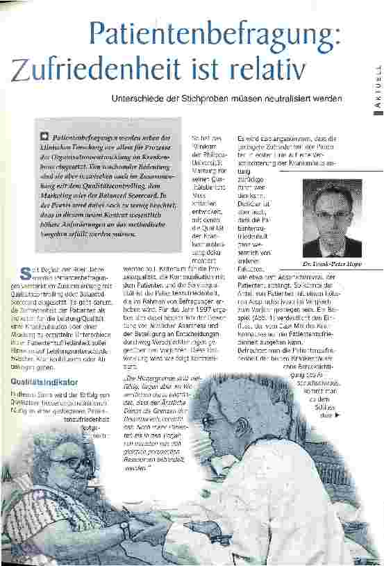 Vorschauseite 1: Patientenbefragung: Zufriedenheit ist relativ Unterschiede der Stichproben müssen neutralisiert werden