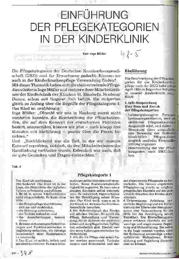 Vorschauseite 1: Einführung der Pflegekategorien in der Kinderklinik