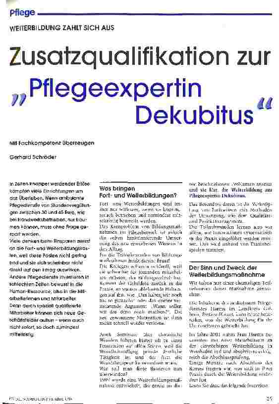 Vorschauseite 1: Zusatzqualifikation zur Pflegeexpertin Dekubitus