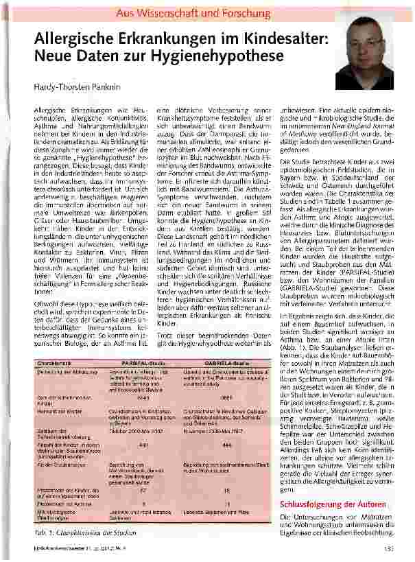 Vorschauseite 1: Allergische Erkrankungen im Kindesalter: Neue Daten zur Hygienehypothese