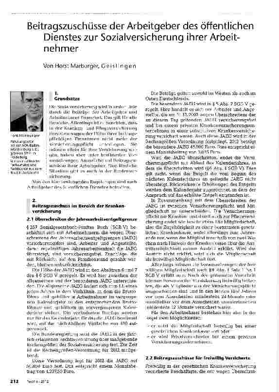 Vorschauseite 1: Beitragszuschüsse der Arbeitgeber des öffentlichen Dienstes zur Sozialversicherung ihrer Arbeitnehmer