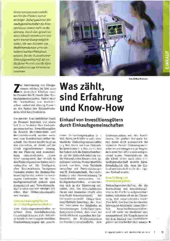 Vorschauseite 1: Was zählt, sind Erfahrung und Know-HowEinkauf von Investitionsgütern durch Einkaufsgemeinschaften