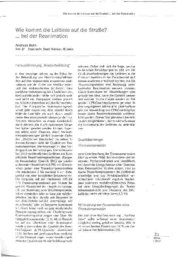 Vorschauseite 1: Wie kommt die Leitlinie auf die Straße? - bei der Reanimation