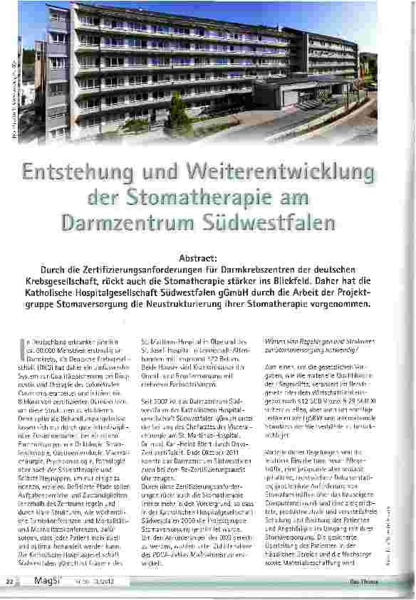 Vorschauseite 1: Entstehung und Weiterentwicklung der Stomatherapie am Darmzentrum Südewestfalen