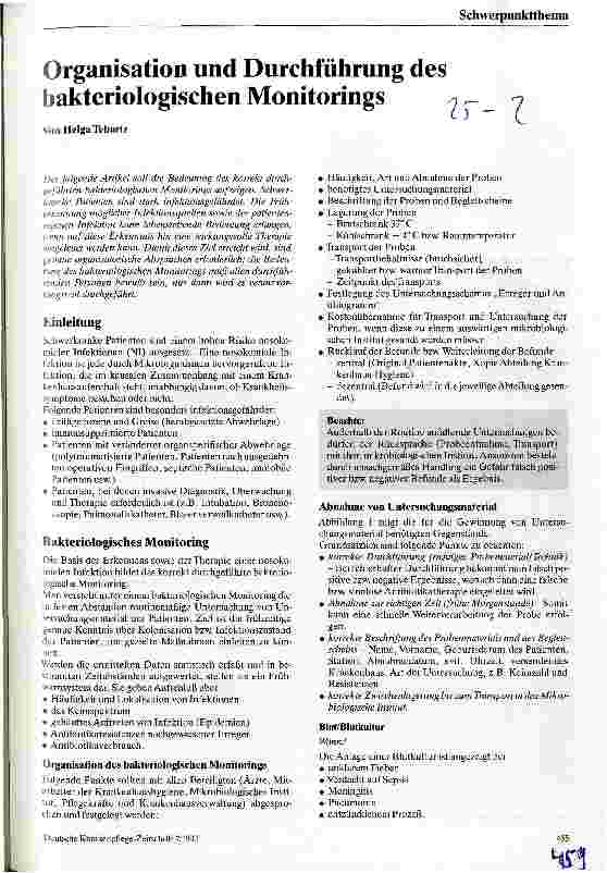 Vorschauseite 1: Organisation und Durchführung des bakteriologischen Monitorings