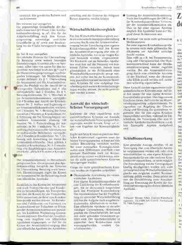 Vorschauseite 3: Kriterien für einen Wirtschaftlichkeitsvgl. der Arzneimittelversorgung von Krankenhäusern d. eine Krankenhausapotheke bzw.eine öftl. Apotheke