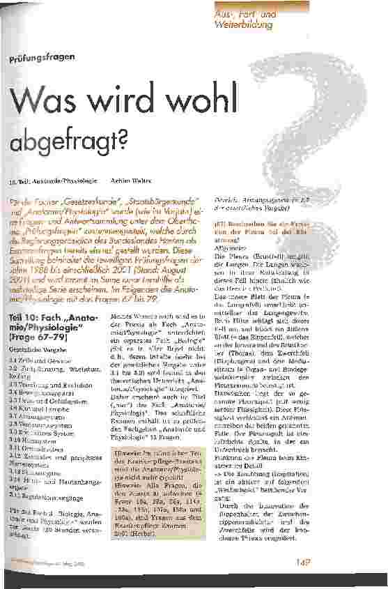 Vorschauseite 1: Was wird wohl abgefragt? 10. Teil: Anatomie/Physiologie