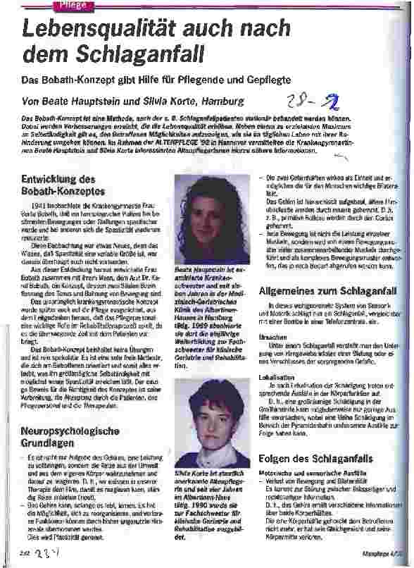 Vorschauseite 1: Lebensqualität auch nach dem Schlaganfall Das Bobath-Konzept gibt Hilfe für Pflegende und Gepflegte