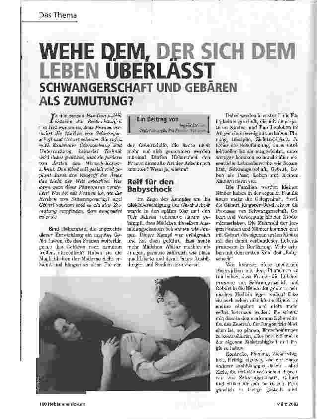 Vorschauseite 1: WEHE DEM, DER SICH DEM LEBEN ÜBERLÄSSTSCHWANGERSCHAFT UND GEBÄREN ALS ZUMUTUNG?