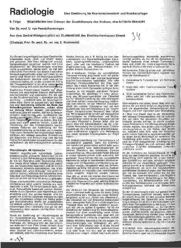 Vorschauseite 1: Radiologie // Eine Einführung für Krankenschwestern u. Krankenpfleger 6. Folge: Möglichkeiten u. Grenzen der Zusatztherapie des Krebses