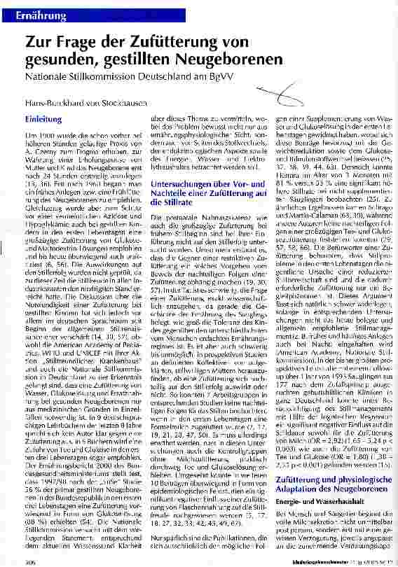 Vorschauseite 1: Zur Frage der Zufütterung von gesunden, gestillten Neugeborenen Nationale Stillkommission Deutschland am BgVV