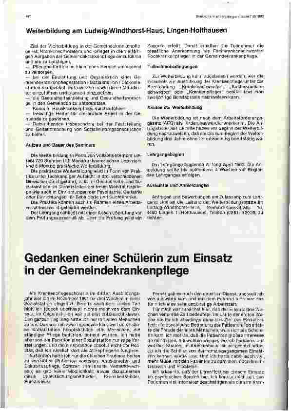 Vorschauseite 1: Gedanken einer Schülerin zum Einsatz in der Gemeindekrankenpflege