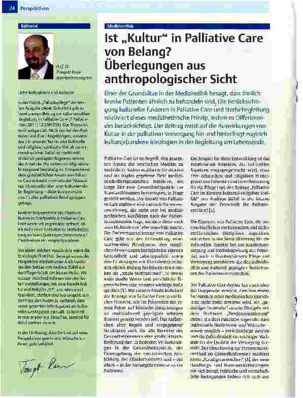 Vorschauseite 1: Ist „Kultur in Palliative Care von Belang? Überlegungen aus anthropologischer Sicht