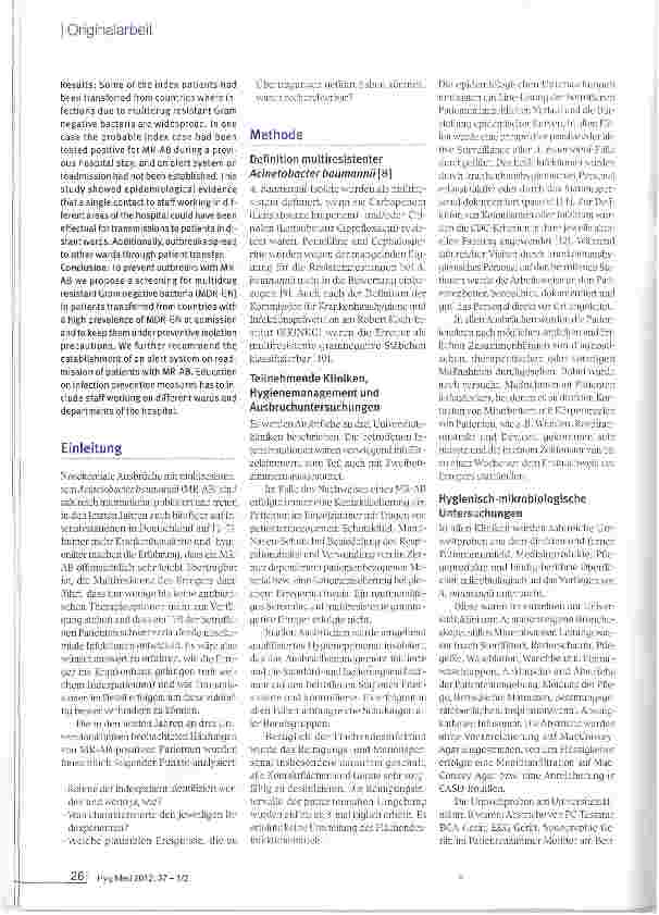 Vorschauseite 2: Analyse von nosokomialen Ausbrüchen mit multiresistentem Acinetobacter baumannii