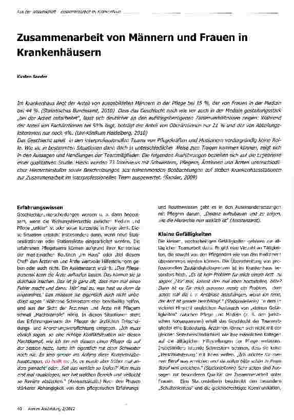 Vorschauseite 1: Zusammenarbeit von Männern und Frauen in Krankenhäusern