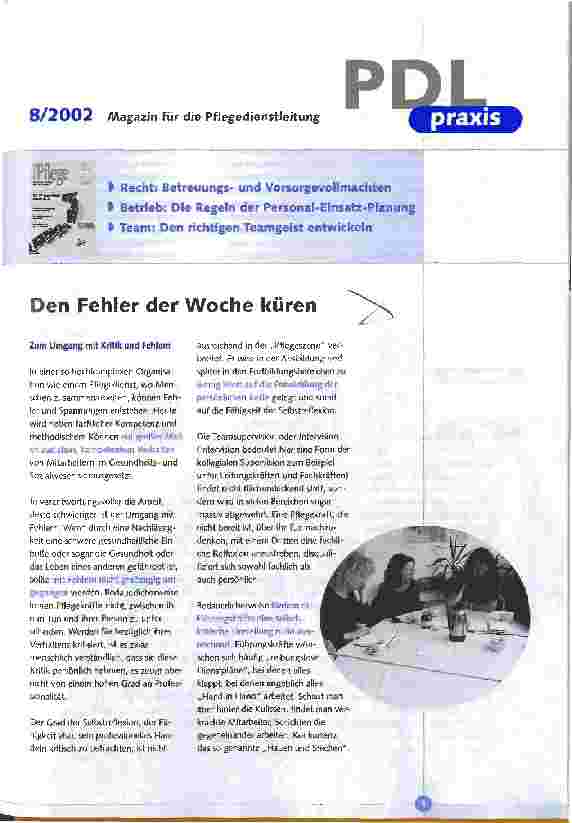 Vorschauseite 1: Den Fehler der Woche küren Zum Umgang mit Kritik und Fehlern