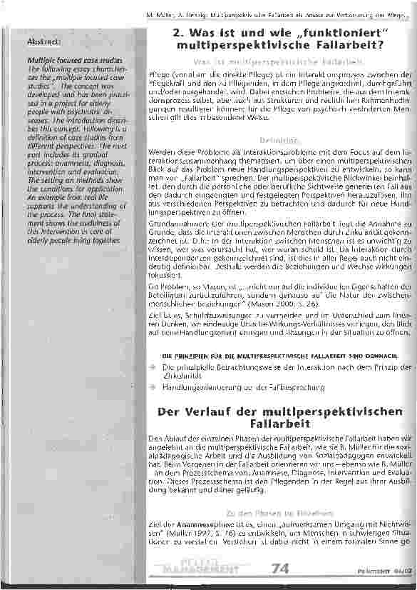 Vorschauseite 2: Multiperspektivische Fallarbeit als Ansatz zur Verbesserung der Pflege mit psychisch veränderten Menschen: Defintion - Praxisbeispiel