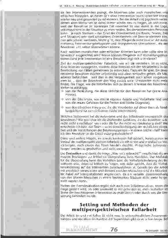 Vorschauseite 4: Multiperspektivische Fallarbeit als Ansatz zur Verbesserung der Pflege mit psychisch veränderten Menschen: Defintion - Praxisbeispiel